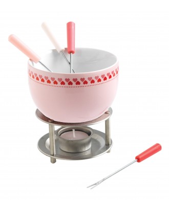 Set fondue, cu patru furculite, roz - Mastrad